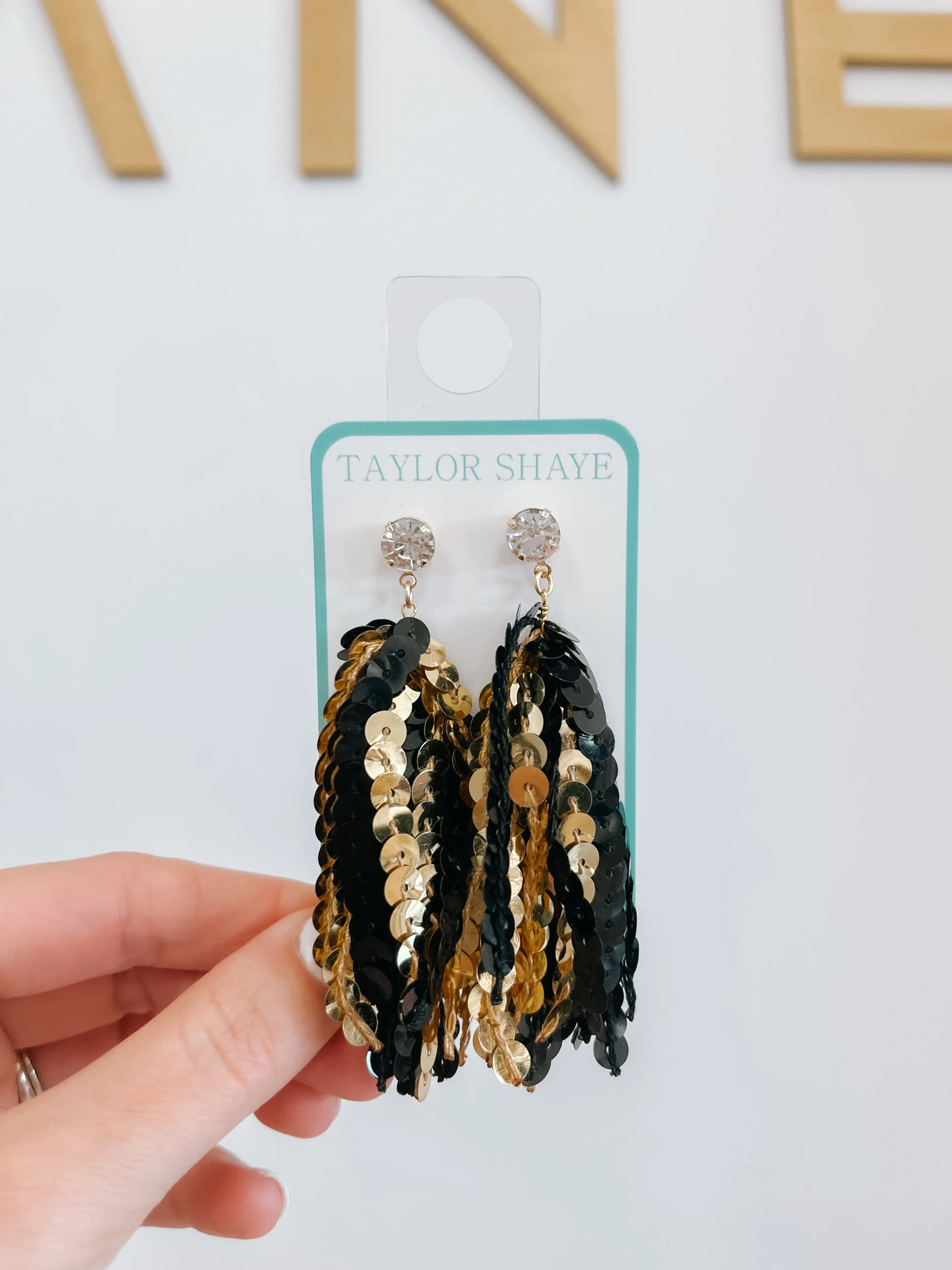 Black and Gold Tassel Earrings