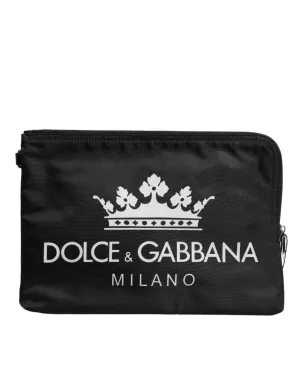 Black DG Milano Print Nylon Pouch Clutch Bag