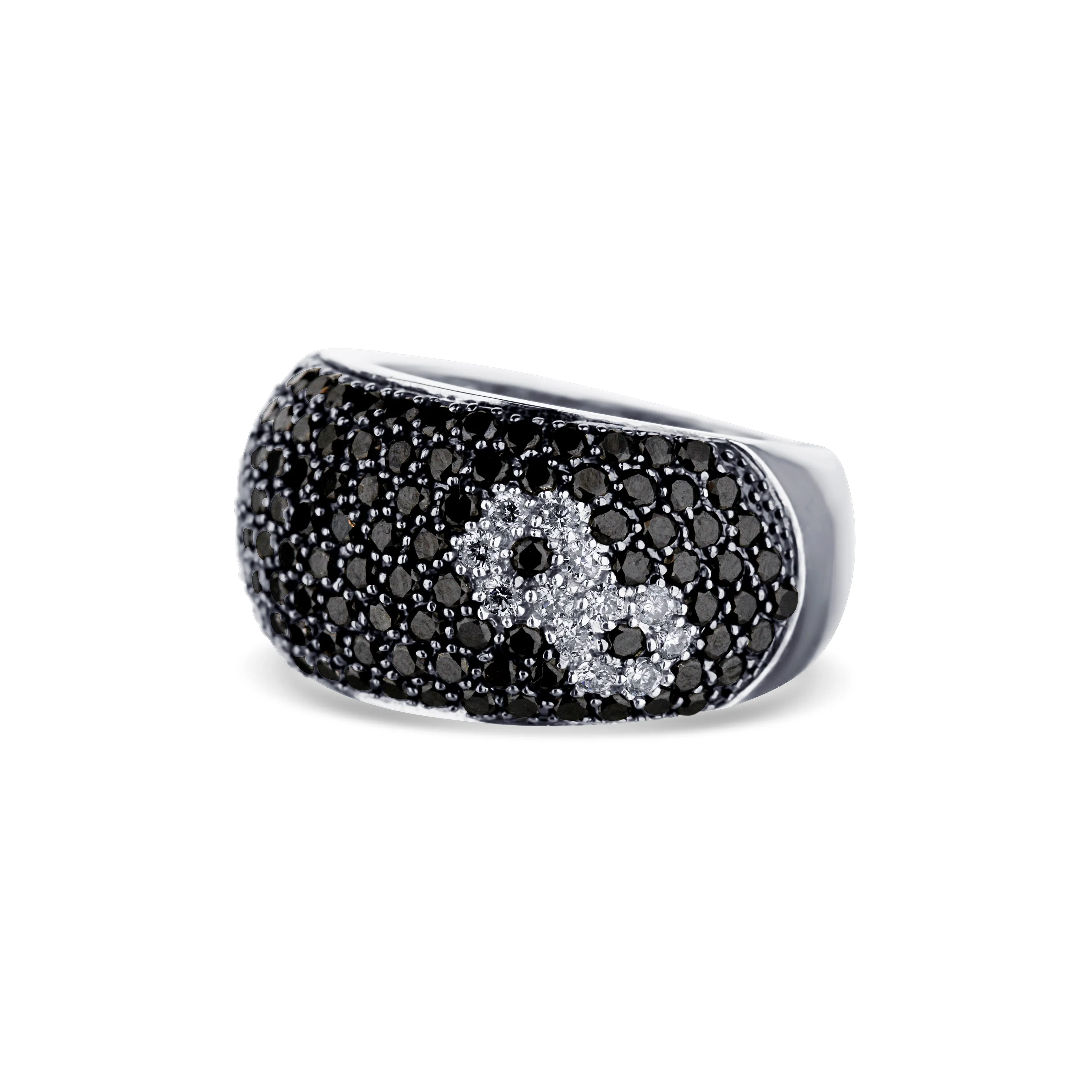 Black Diamond Flower Design Wide Band Ring