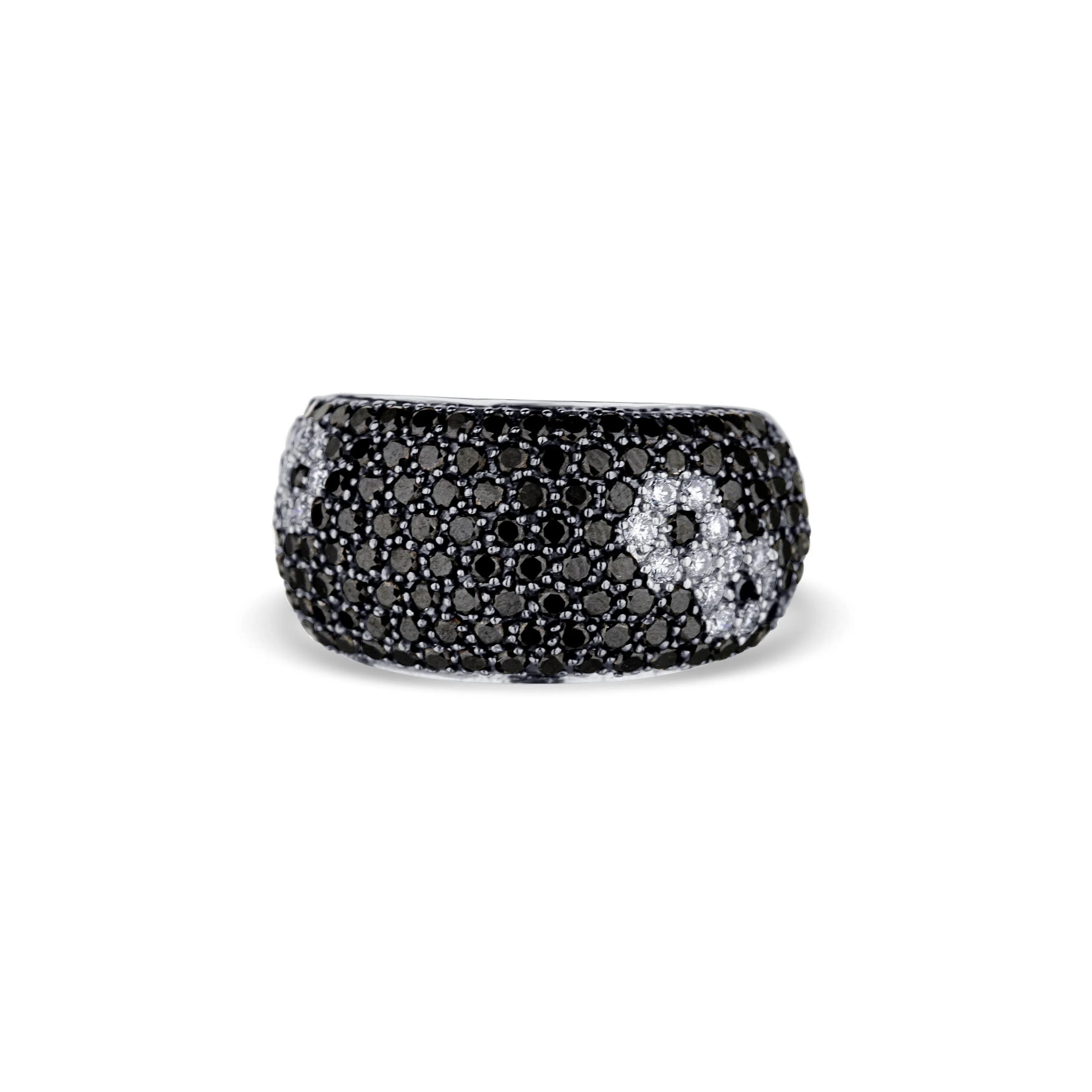 Black Diamond Flower Design Wide Band Ring