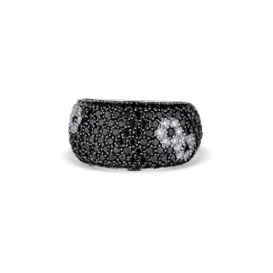 Black Diamond Flower Design Wide Band Ring
