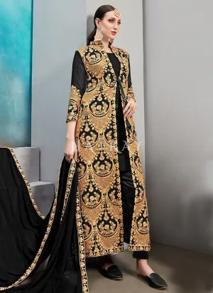 Black Embroidered Jacket Style Pant Suit