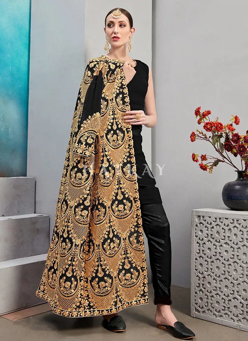 Black Embroidered Jacket Style Pant Suit
