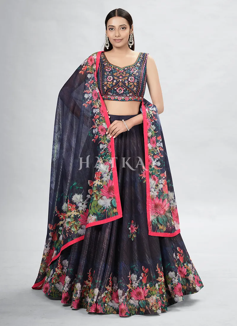Black Foil Mirror Embroidery Silk Lehenga Choli