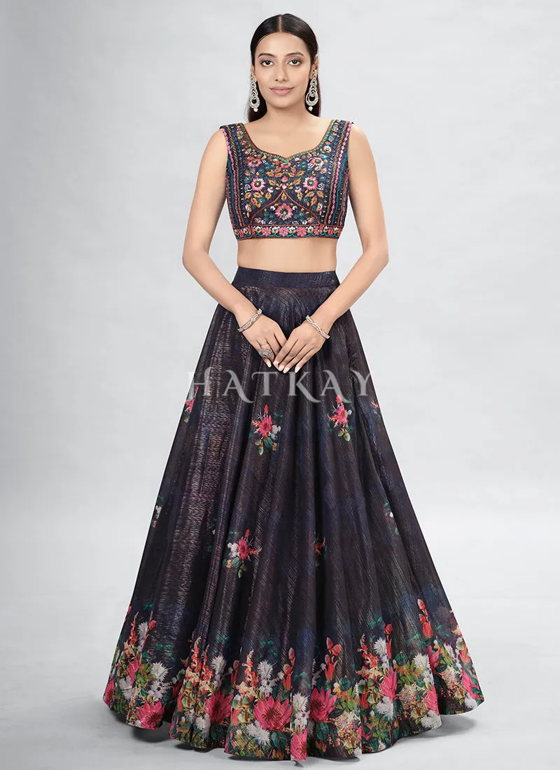 Black Foil Mirror Embroidery Silk Lehenga Choli