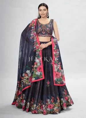 Black Foil Mirror Embroidery Silk Lehenga Choli