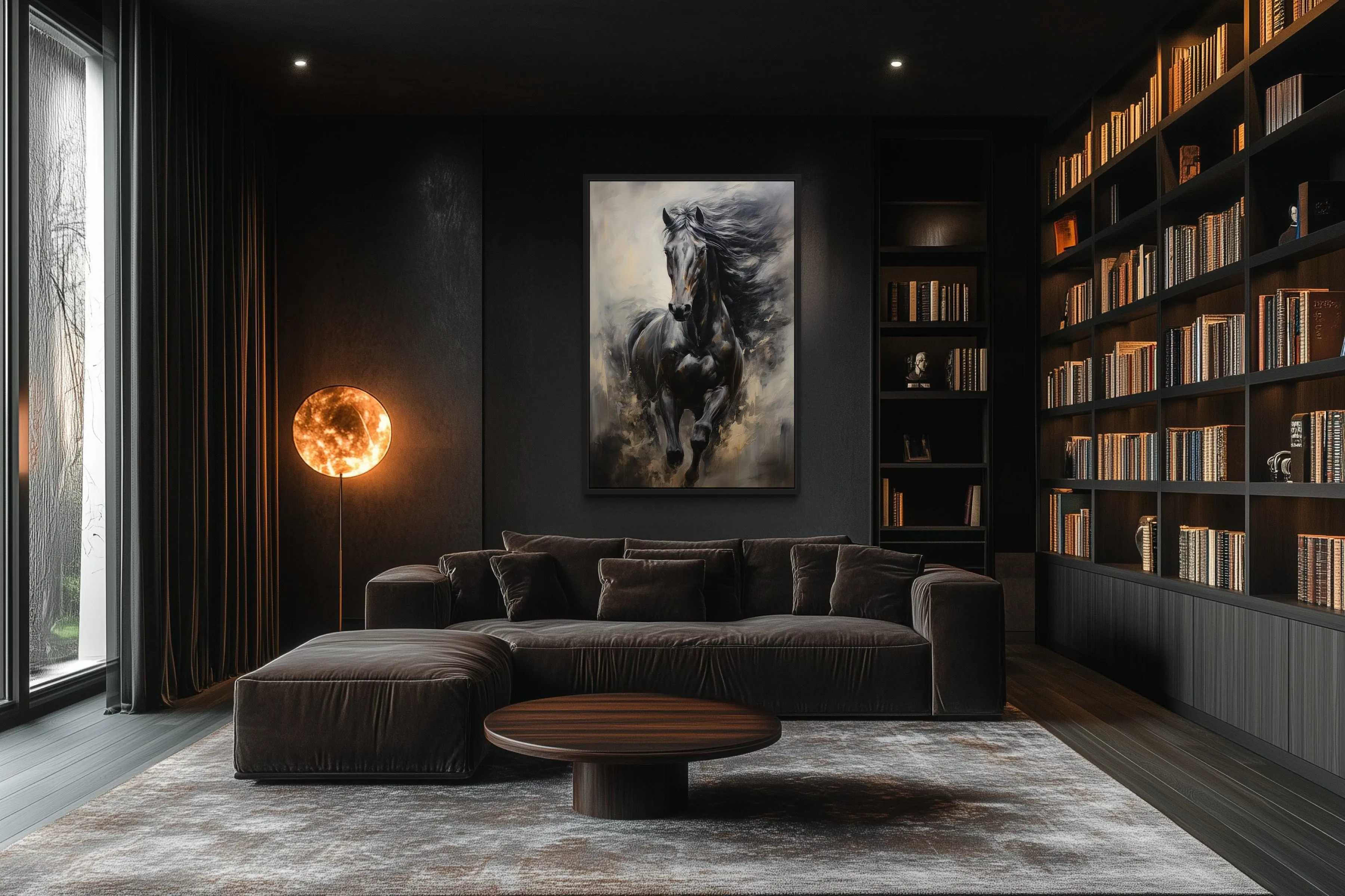 Black Horse Modern Abstract Vertical Painting Extra Large Framed Canvas Wall Art
