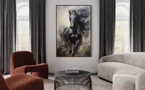 Black Horse Modern Abstract Vertical Painting Extra Large Framed Canvas Wall Art