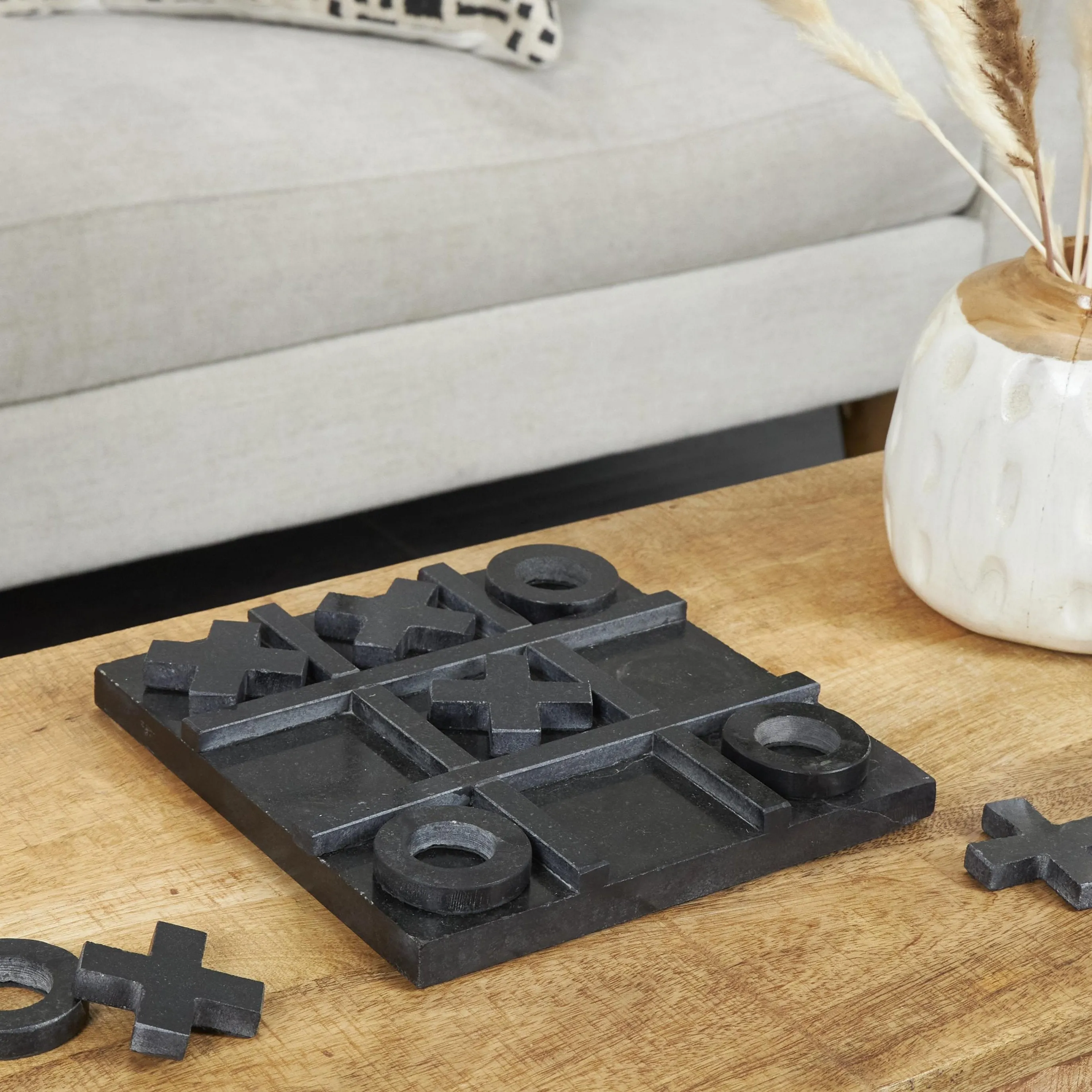 BLACK MARBLE TIC TAC TOE GAME SET