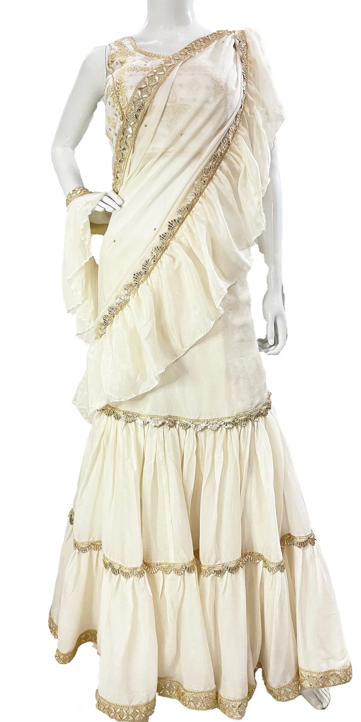 Black Pure Chinon Saree, Ready to wear Sari, Skirt Saree with Pure Dola SILK Blouse