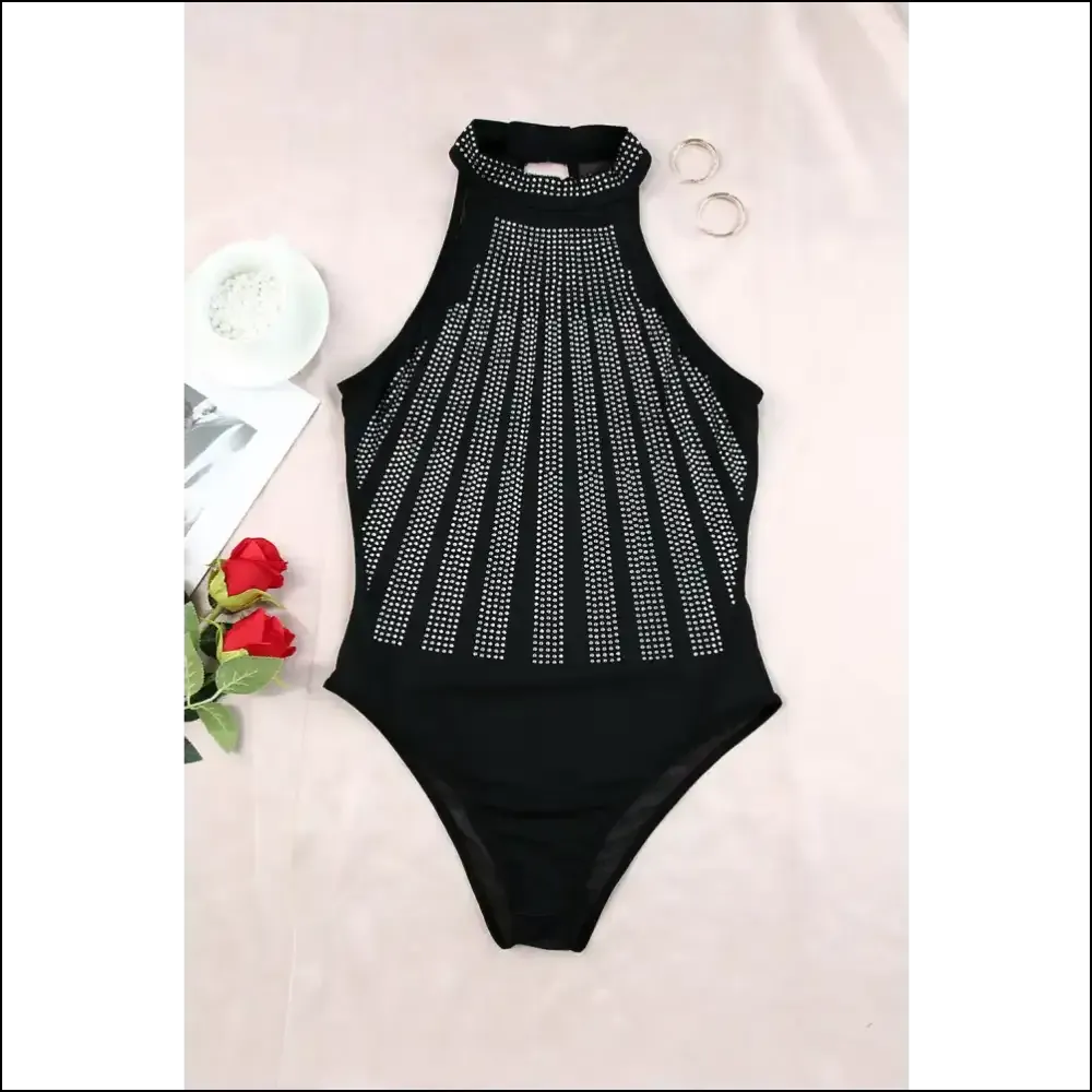 Black Rhinestone Bodysuit: Sparkle Like you Owe the Bank  ✨