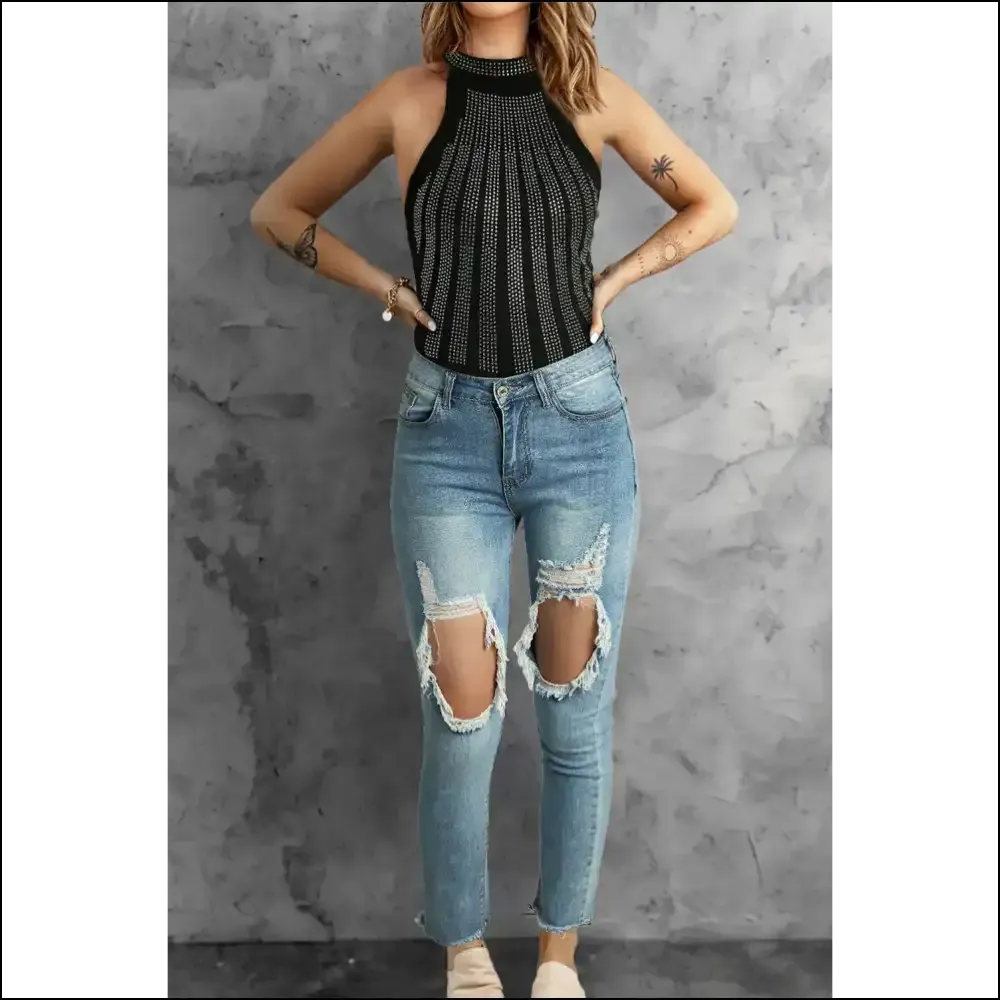 Black Rhinestone Bodysuit: Sparkle Like you Owe the Bank  ✨