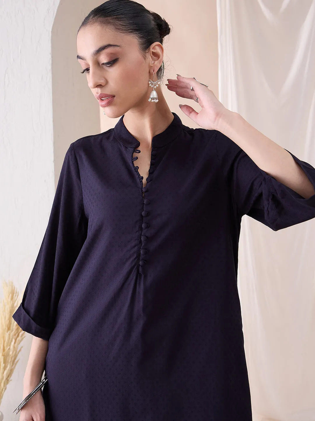 Black Roll-Up Sleeves Tunic With Roll-Up Pant