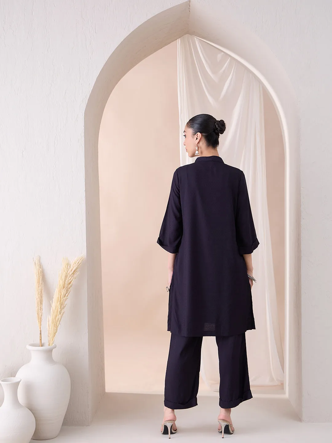 Black Roll-Up Sleeves Tunic With Roll-Up Pant