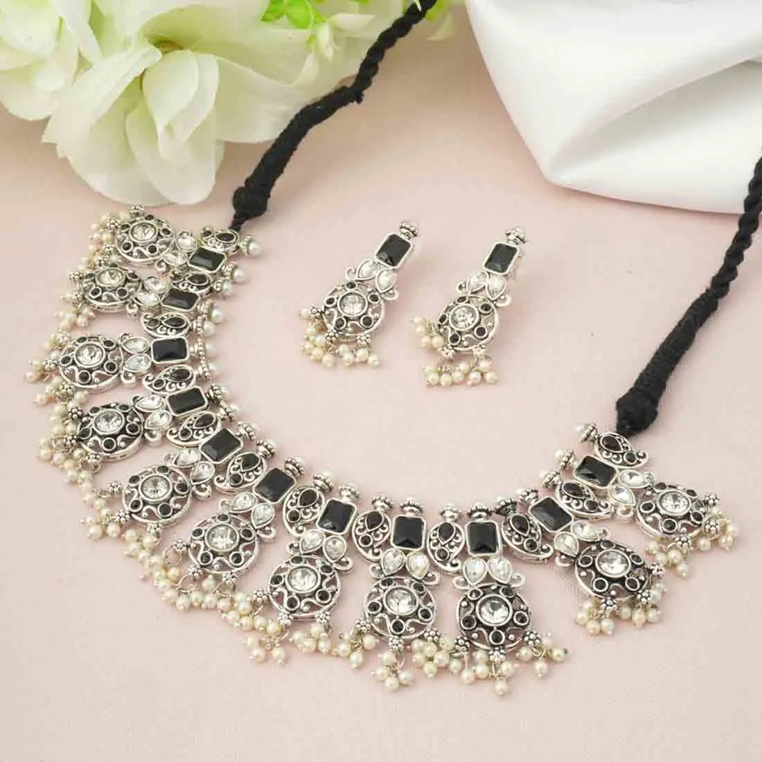 Black Stone Pearl Choker Set