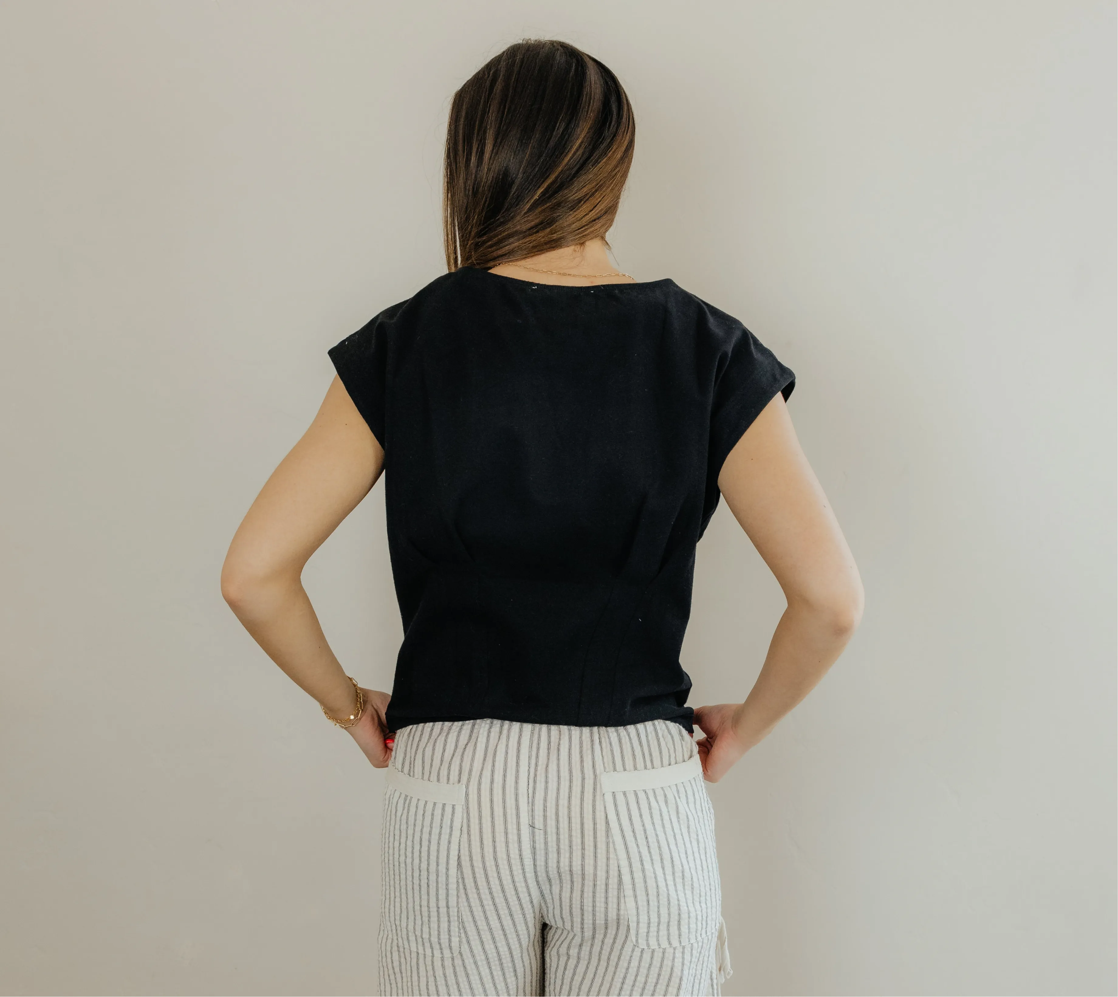 Black Structured Cap Sleeve Top