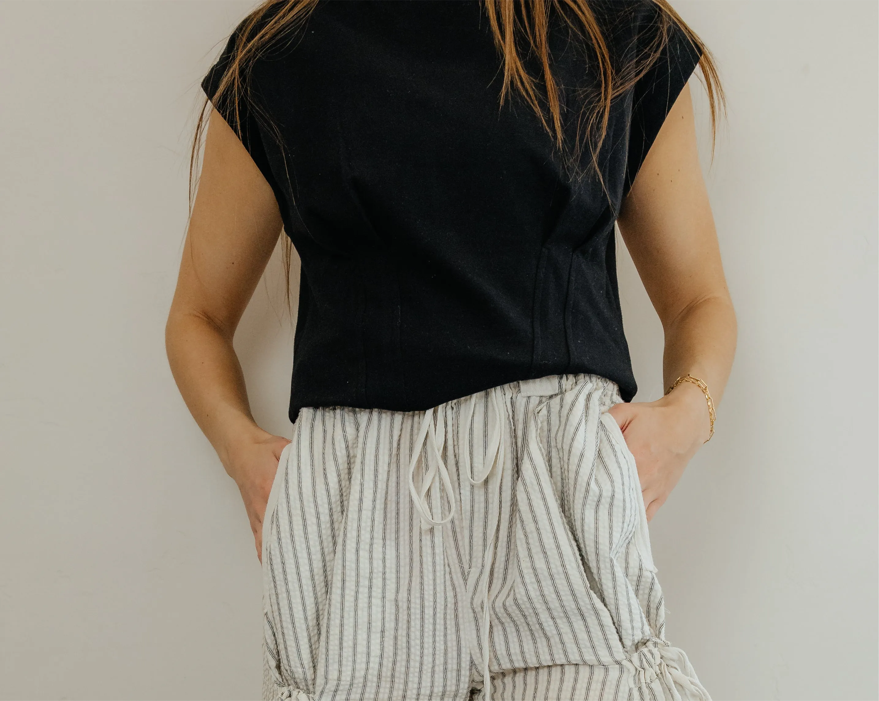 Black Structured Cap Sleeve Top