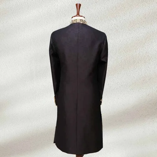 Black Wedding Sherwani With Gold Embroidery