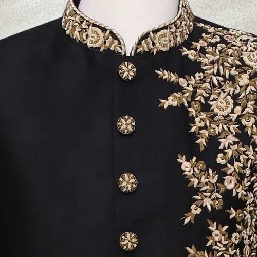 Black Wedding Sherwani With Gold Embroidery