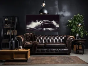 Black White Drifting Sports Car Framed Canvas Wall Art