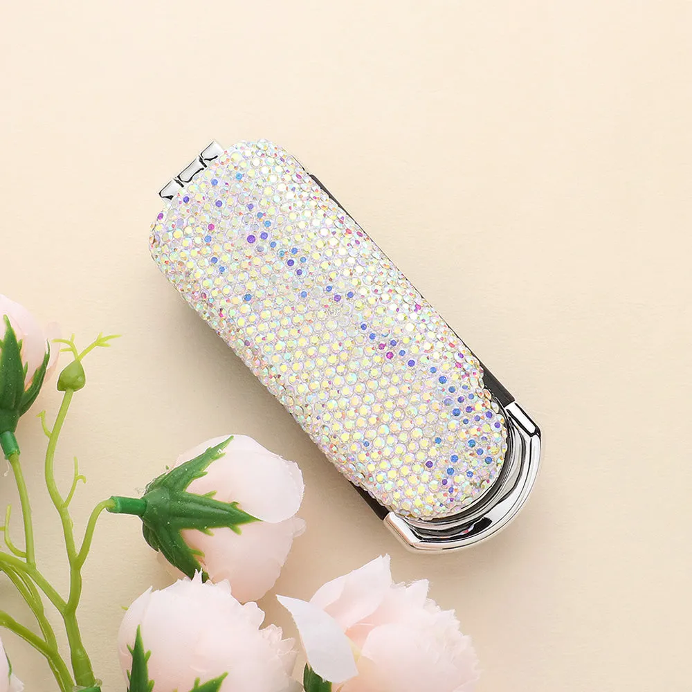 Bling Studded Portable Folding Mirror Hairbrush | MS0285