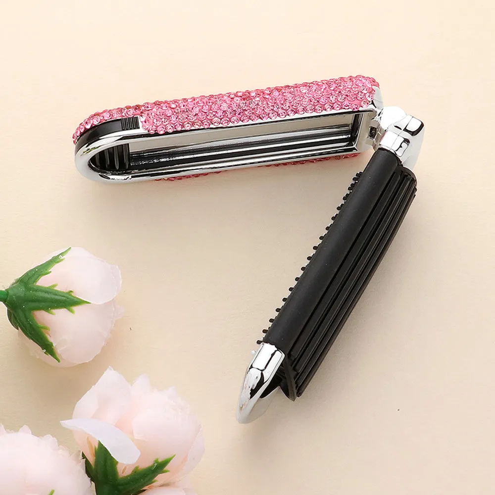 Bling Studded Portable Folding Mirror Hairbrush | MS0285