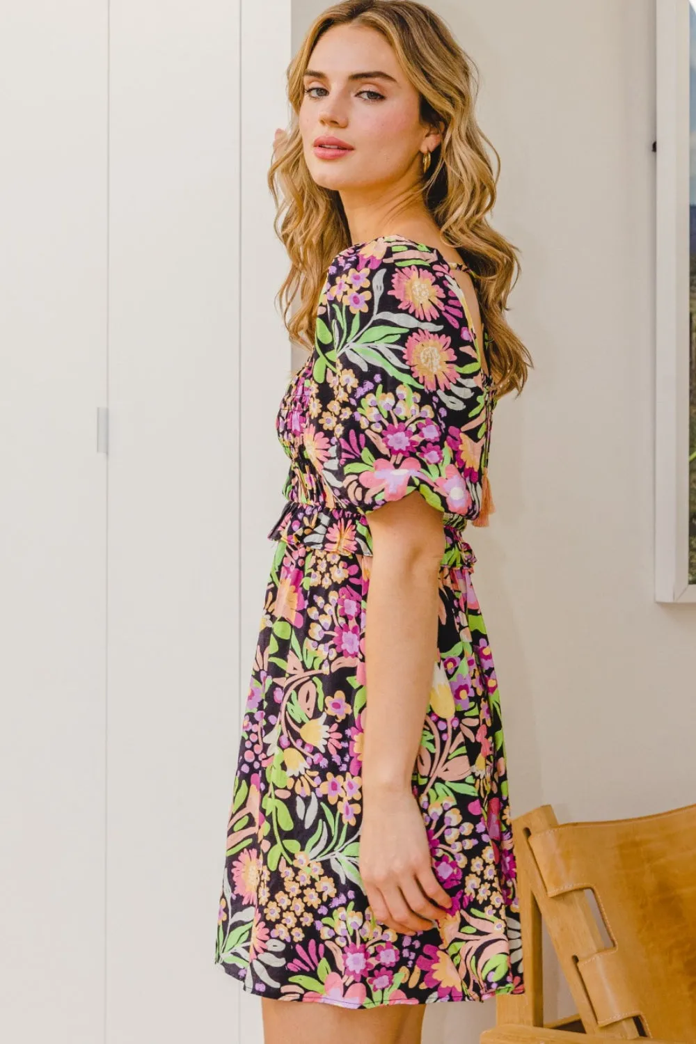 Blossom Babe Tie-Back Mini – ODDI Full Size Floral Dress