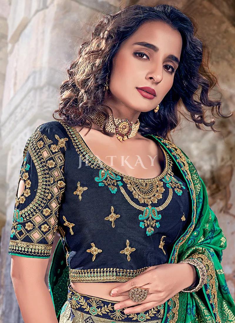 Blue And Green Multi Embroidery Wedding Lehenga Choli