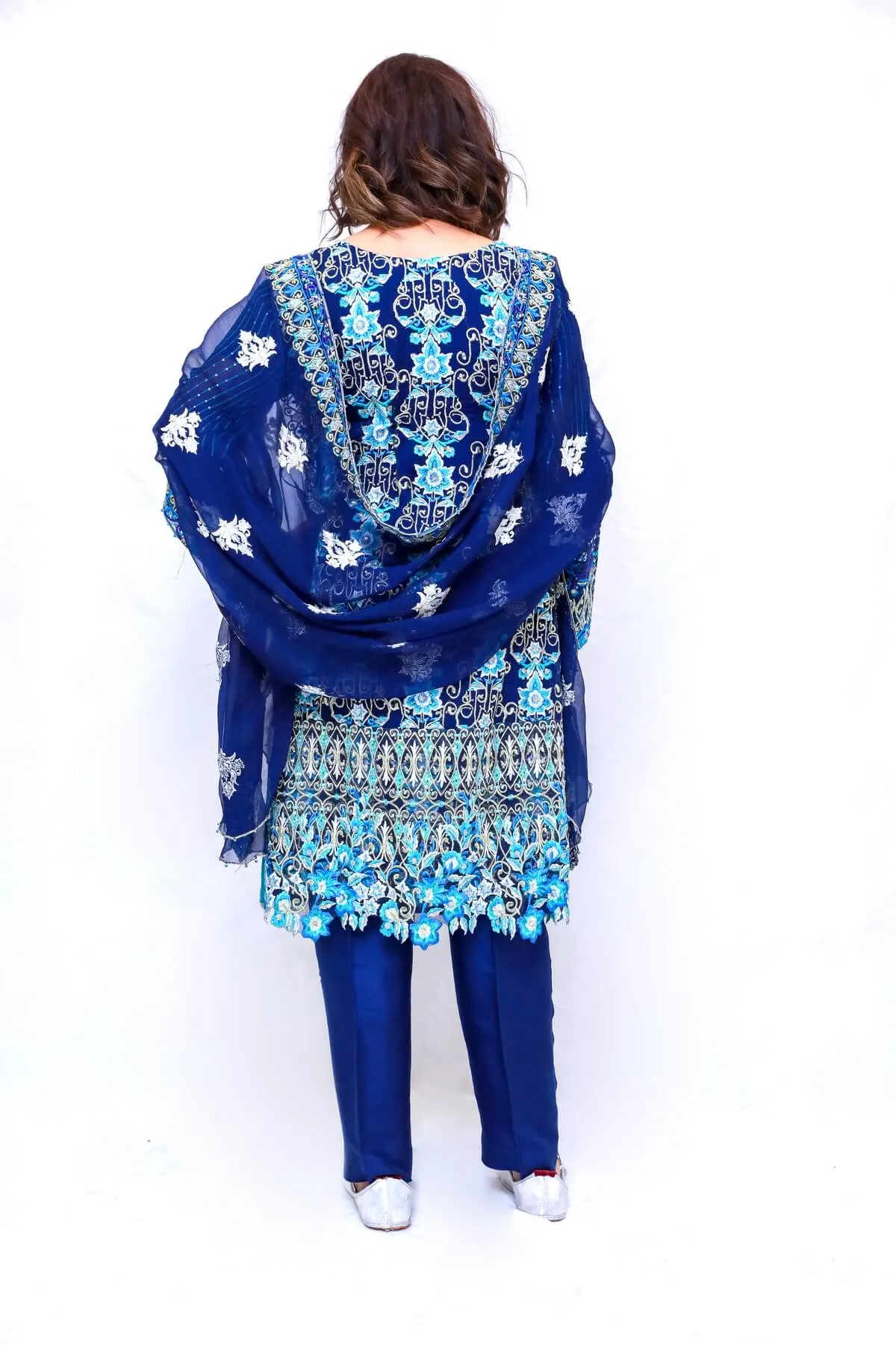 Blue Chiffon Embroidered Suit - Salwar Kameez - Mina Hassan