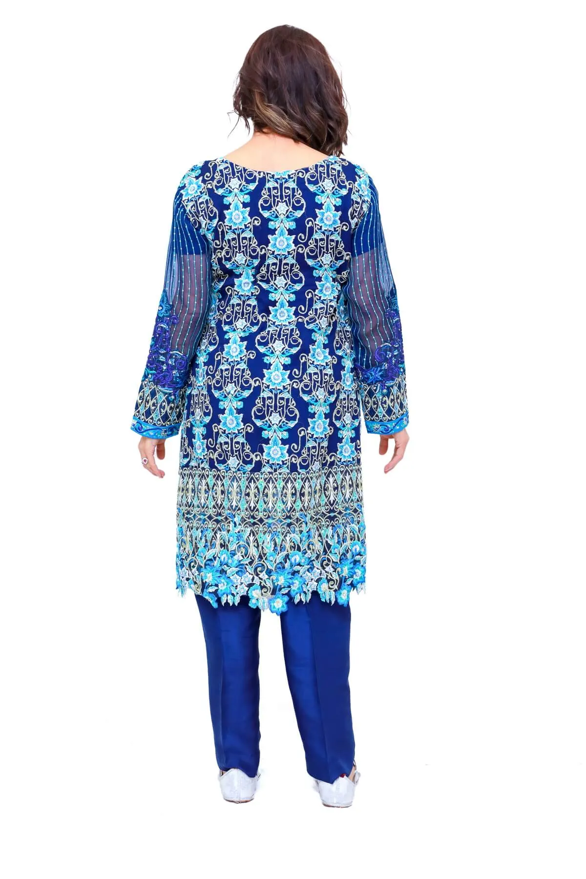 Blue Chiffon Embroidered Suit - Salwar Kameez - Mina Hassan