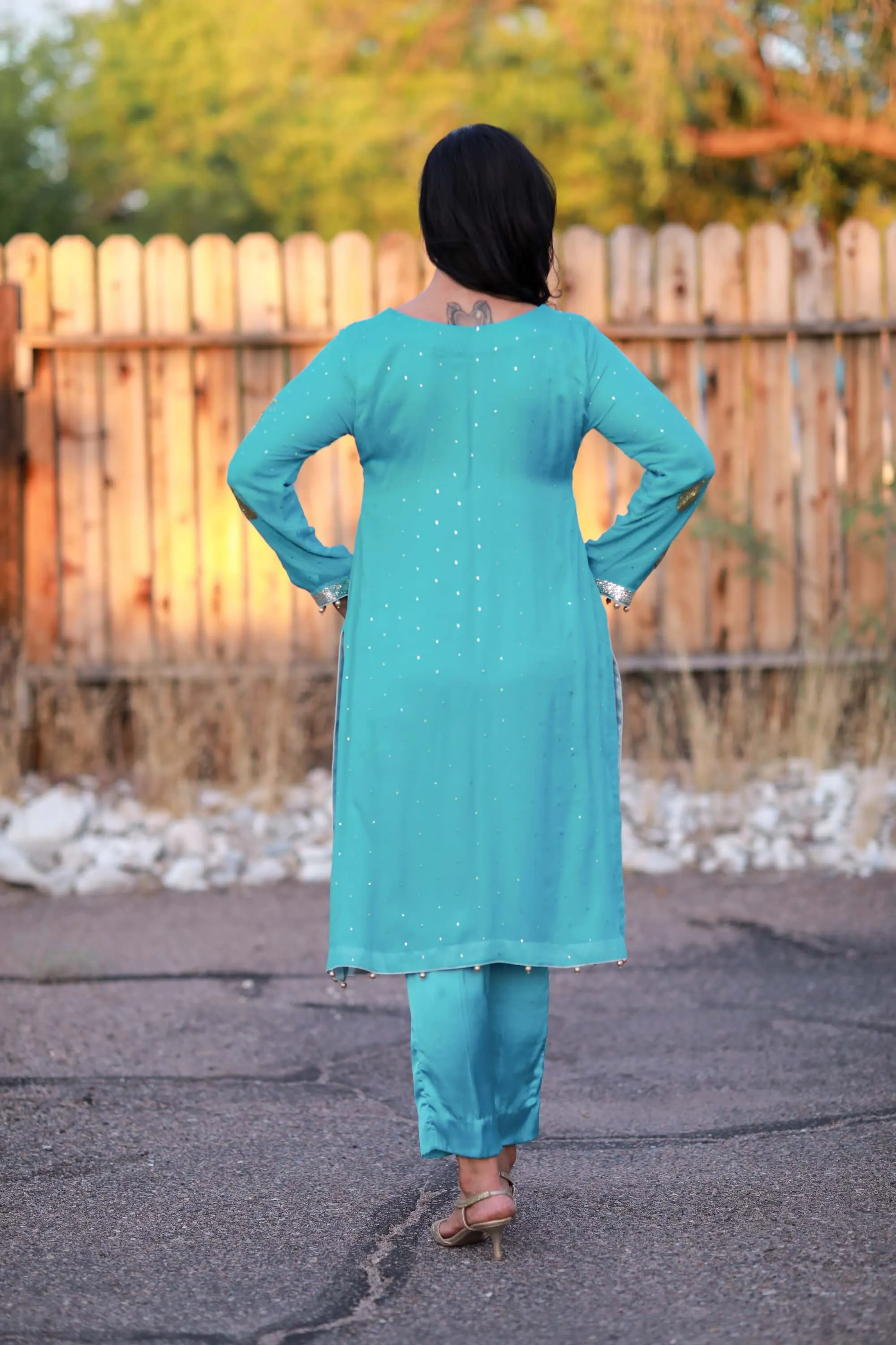 Blue Chiffon Suit - Salwar Kameez with Hand Embroidery