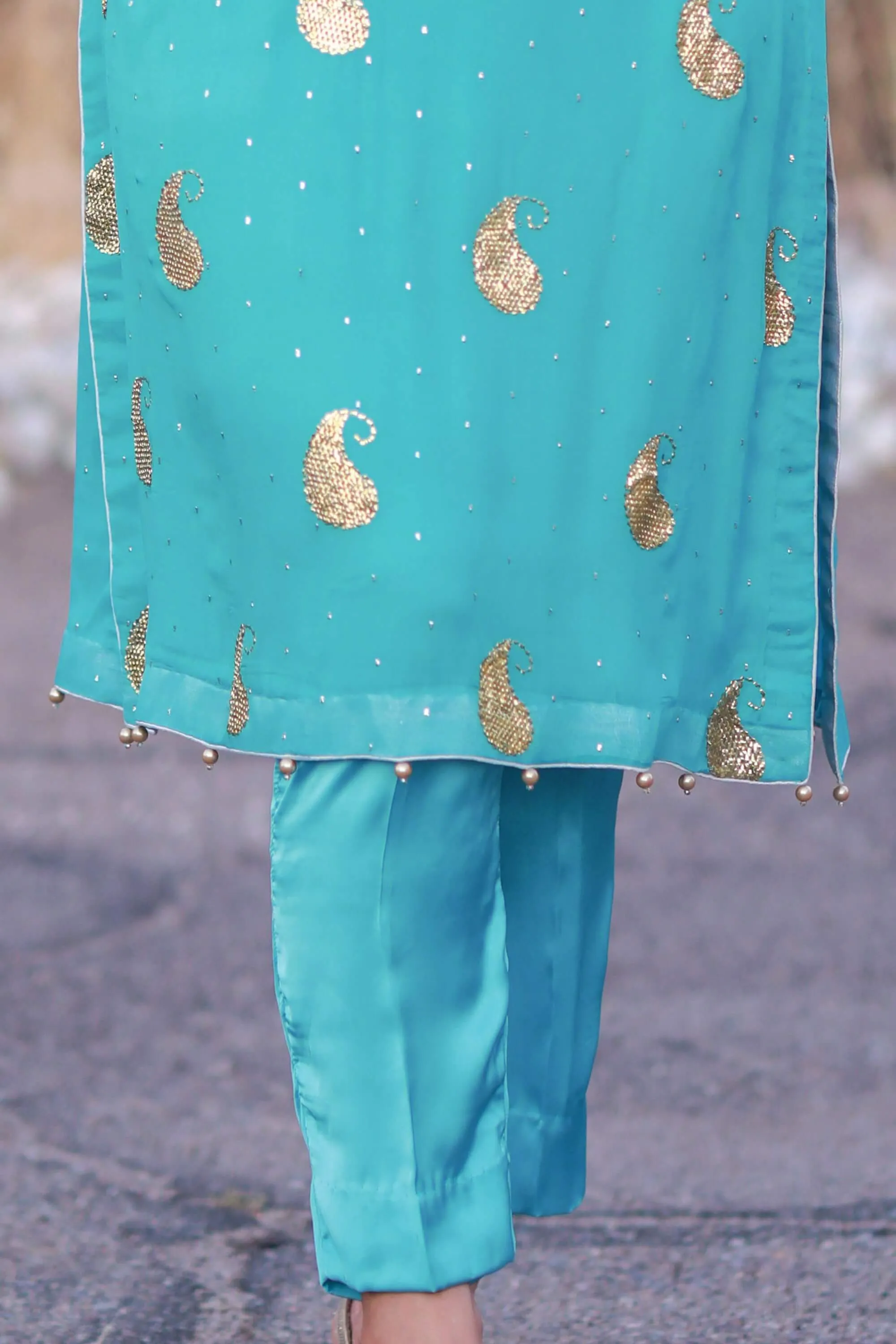 Blue Chiffon Suit - Salwar Kameez with Hand Embroidery