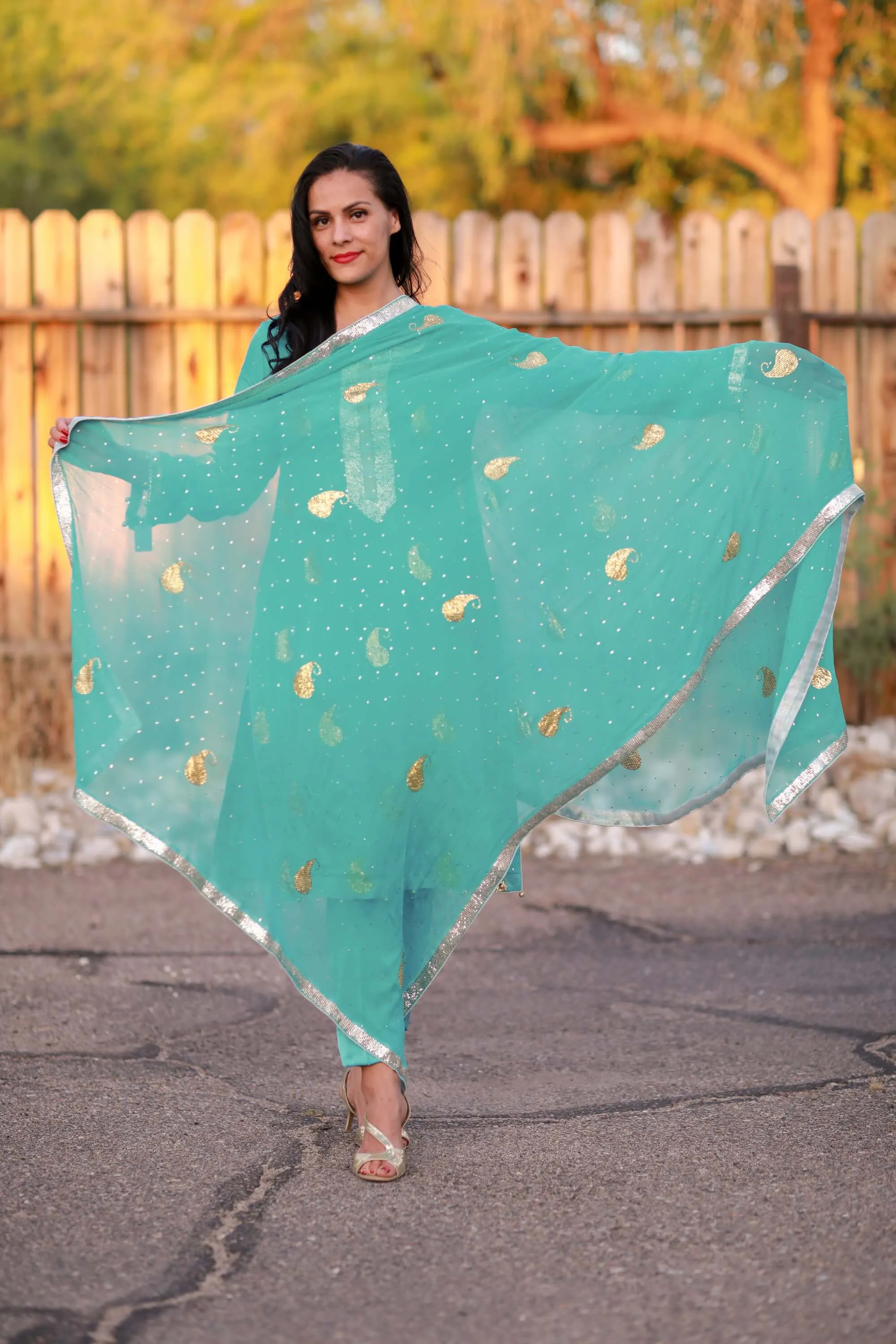 Blue Chiffon Suit - Salwar Kameez with Hand Embroidery