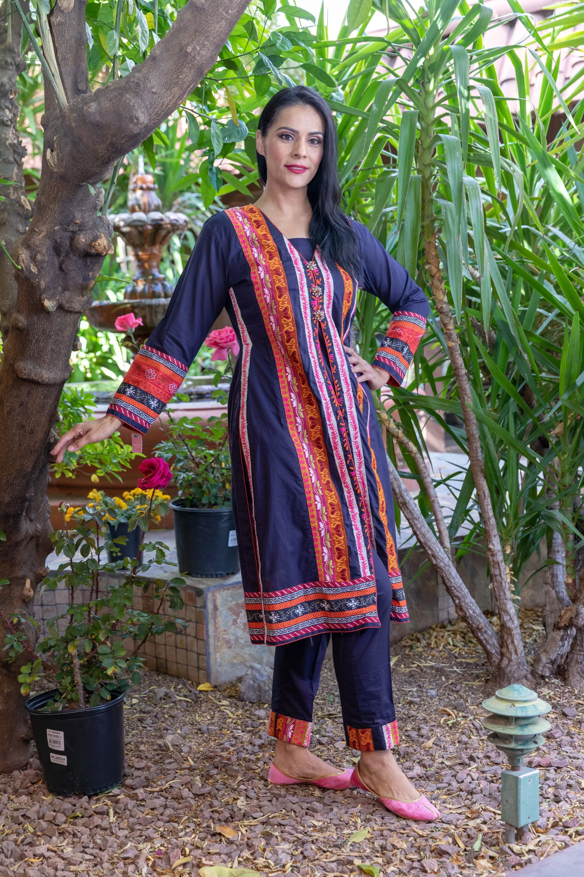 Blue Cotton Embroidery Suit Salwar Kameez