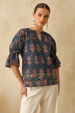 Blue Digital Ethnic Print Top