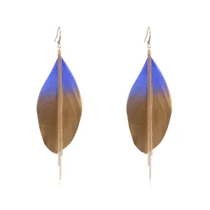 Blue Feather & 18K Gold-Plated Tassel Drop Earrings