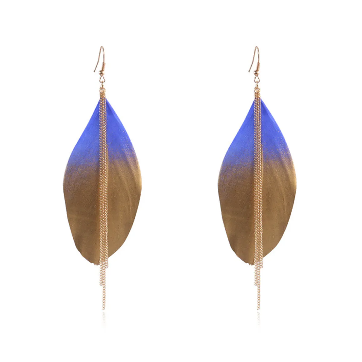 Blue Feather & 18K Gold-Plated Tassel Drop Earrings