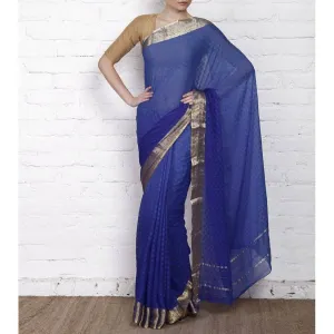 Blue Georgette Saree with Zari Border