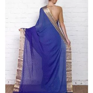 Blue Georgette Saree with Zari Border