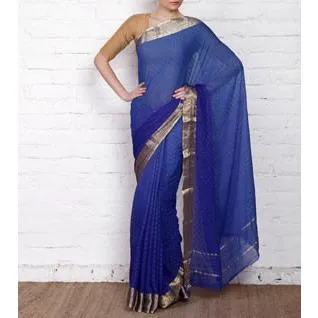 Blue Georgette Saree with Zari Border