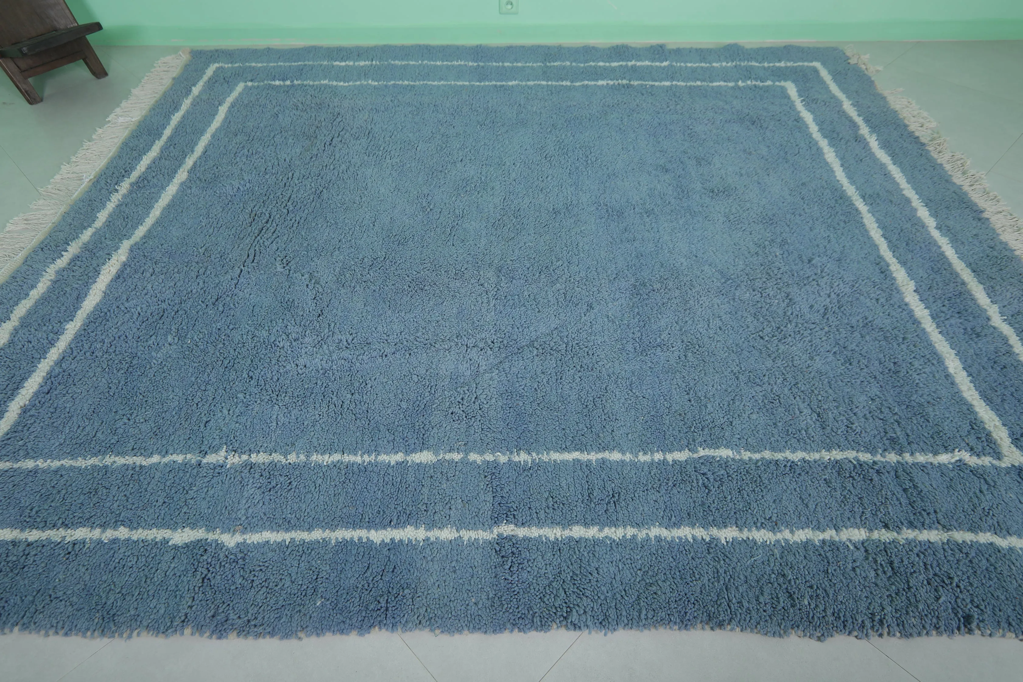 Blue Moroccan Rug - 8.2 x 9.8 ft | Handwoven Modern Design
