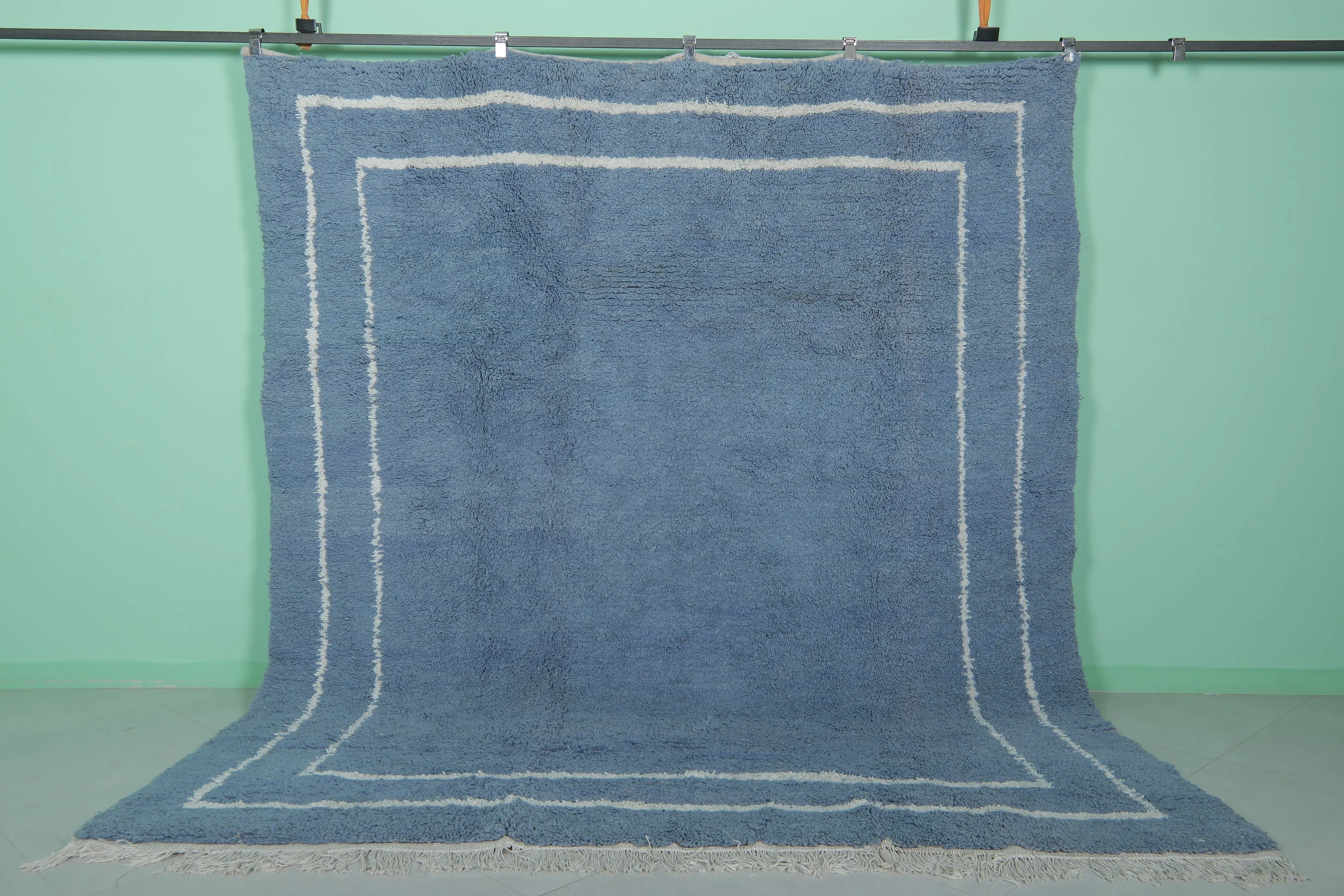 Blue Moroccan Rug - 8.2 x 9.8 ft | Handwoven Modern Design