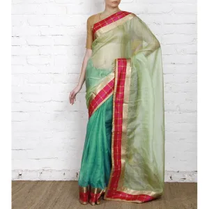 Blue Muga Silk Saree with Banarasi Silk Border