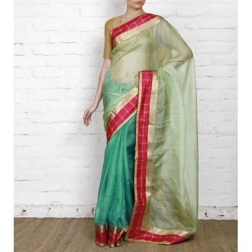 Blue Muga Silk Saree with Banarasi Silk Border