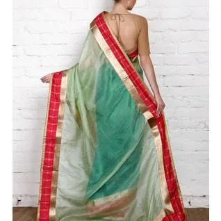 Blue Muga Silk Saree with Banarasi Silk Border