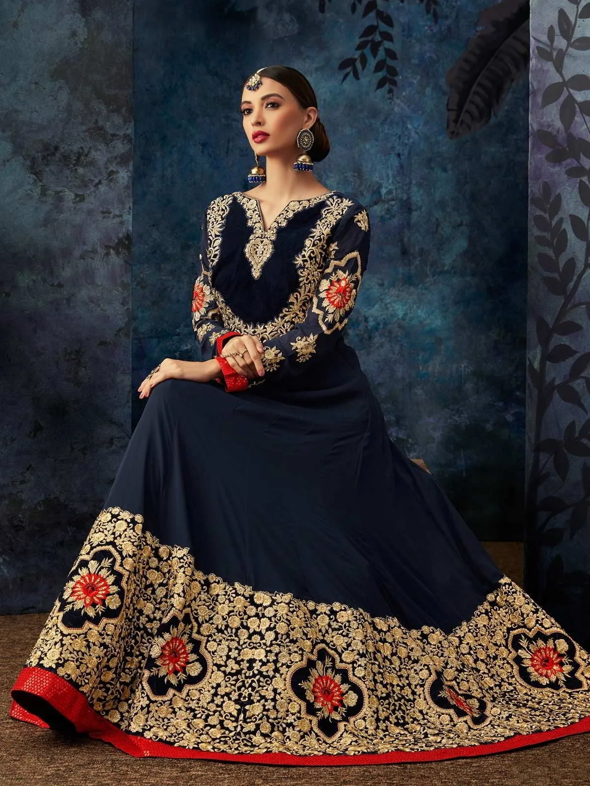 Blue Multi Embroidered Georgette Anarkali Suit
