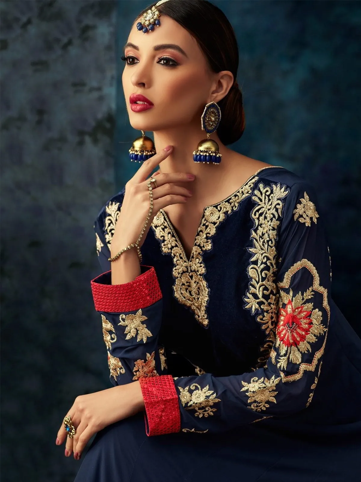 Blue Multi Embroidered Georgette Anarkali Suit