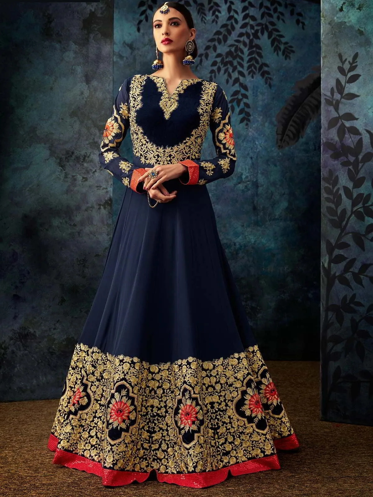 Blue Multi Embroidered Georgette Anarkali Suit