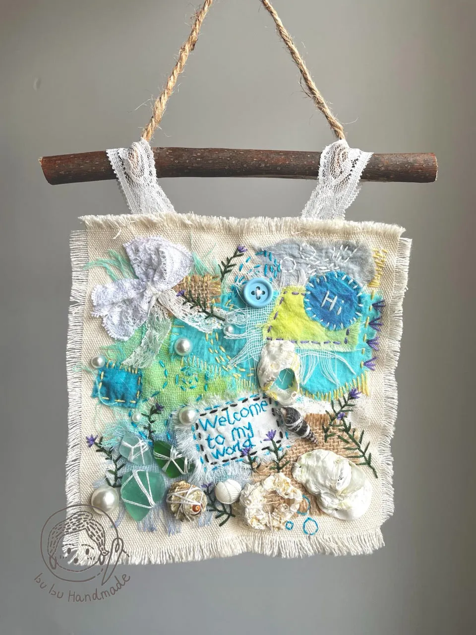 Blue Ocean 丨Patchwork Hanging Picture, Fabric Art Collage