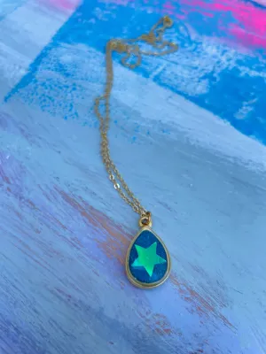 Blue Raindrop Star Necklace